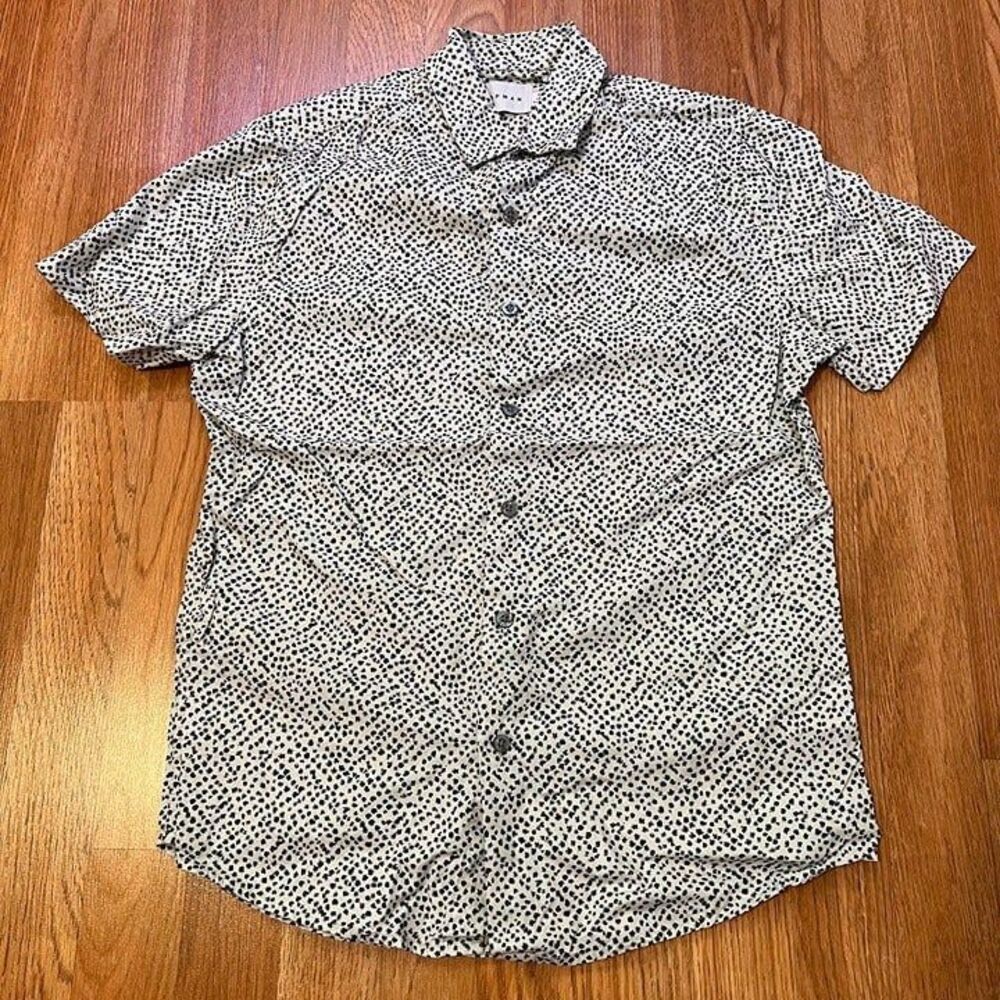 Topman Mens Extra Small XS White Black Spotted Dot Print Short Sleeve Button Up